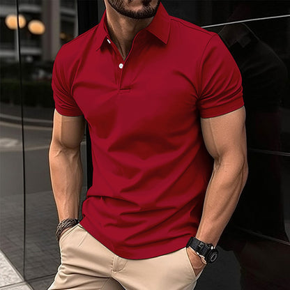 Summer Short Sleeve Polo Shirt Men Solid Color Button Lapel Button Top