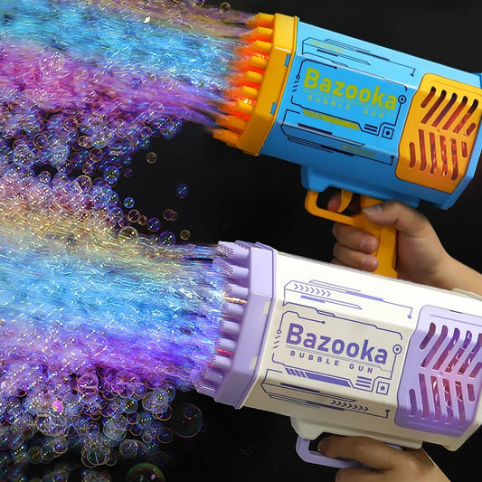 Bubble Gun Rocket 69 Holes Soap Bubbles Machine Gun Shape Automatic Blower With Light Toys For Kids Pomperos