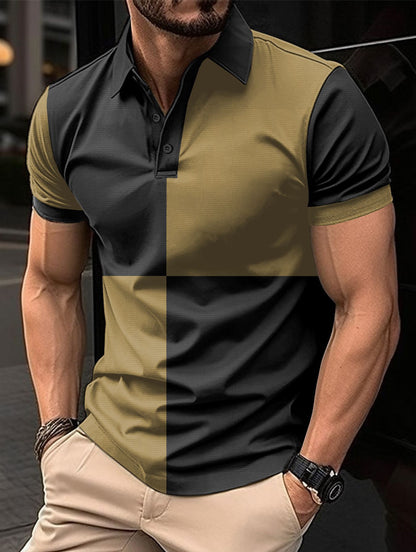 Casual Sports Short Sleeve Color Stitching Turnover Neck Polo Shirt Men Clothing